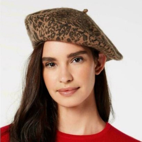 NWT I.N.C International Concepts Women’s Leopard Print Wool Blend Beret hat … - Picture 1 of 7